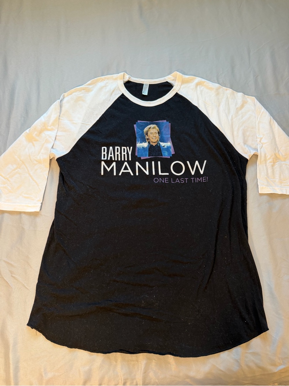 Barry Manilow Black and White Raglan Graphic Tee